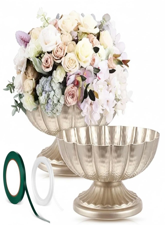 Ninehaoou 2 Pcs Metal Compote Bowl for Centerpiece Flower Holder Small Compote Vase Indoor Outdoor Flowers Fruits Plant for Christmas Wedding Home Party Decoration (Medium,Silver) - Image 1